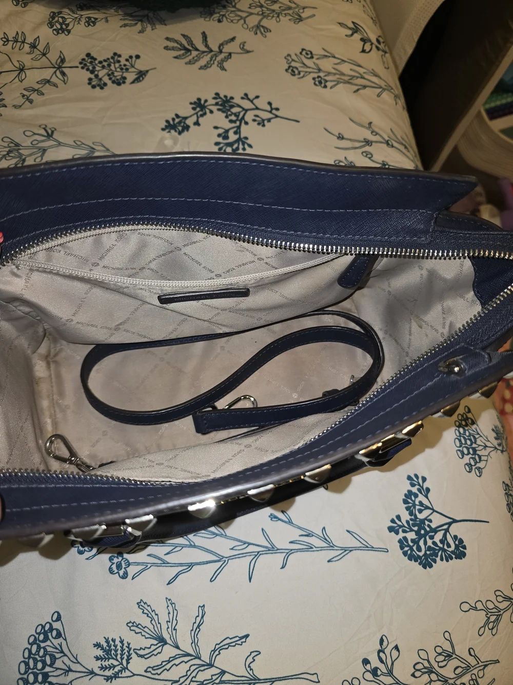 Michael Kors Navy Saffiano Studded Satchel